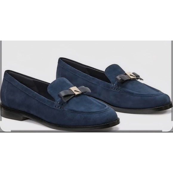 kate spade Shoes - Kate Spade Deco Bow Suede Loafers Navy Blue Women's Size 6 NWB